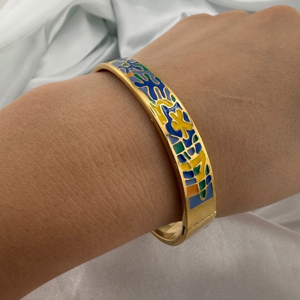 Colorful Gold and Blue Enamel Bracelet